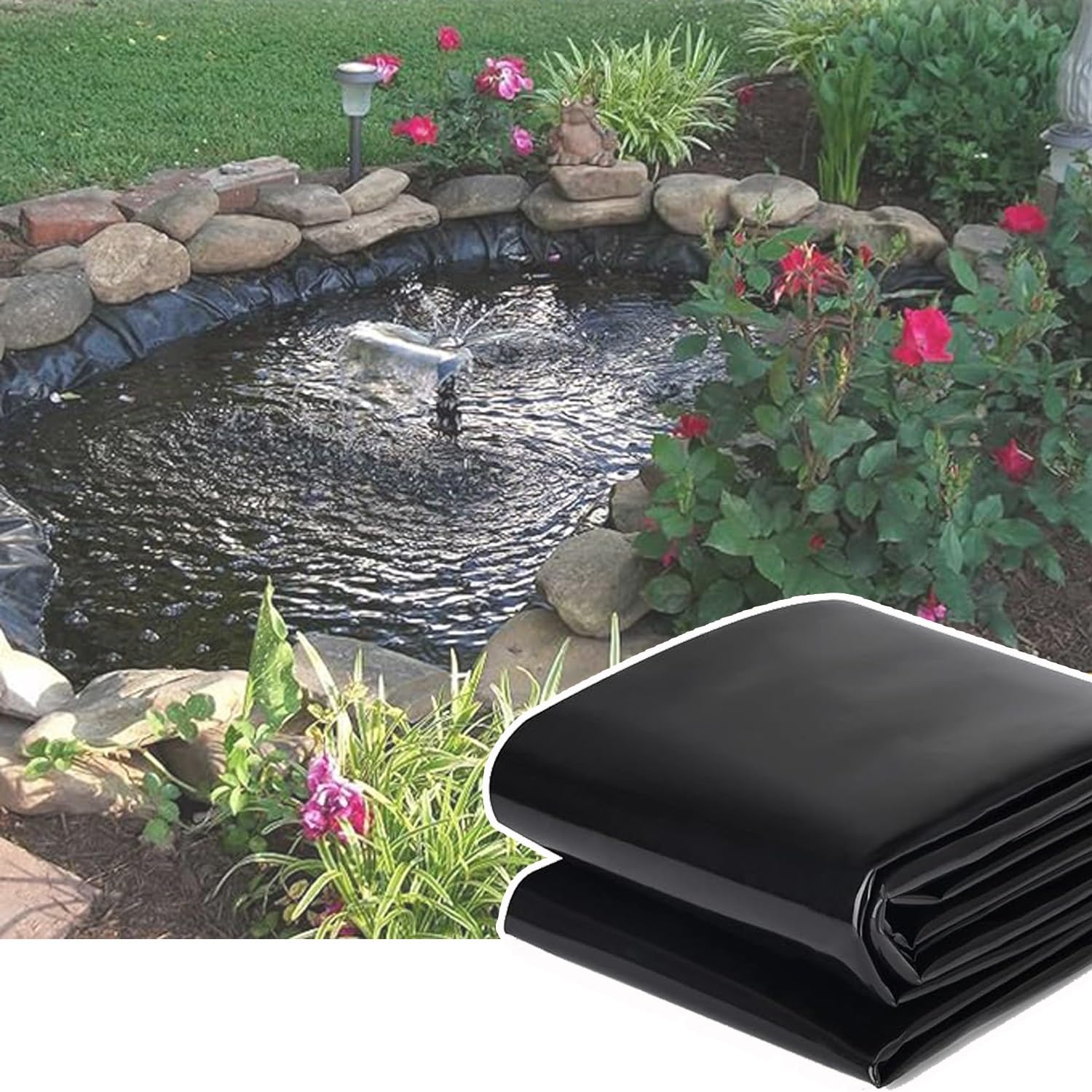 7x10 FT 13x20 Ft 10x16Ft 3x3 Ft Pond Liner, 5 Mil HDPE Pond Liners Preformed Easy Cutting Puncture Resistant Impermeable For Water Garden Fountain Waterfall, Fish Aquaculture Pond(Size:7x10ft)