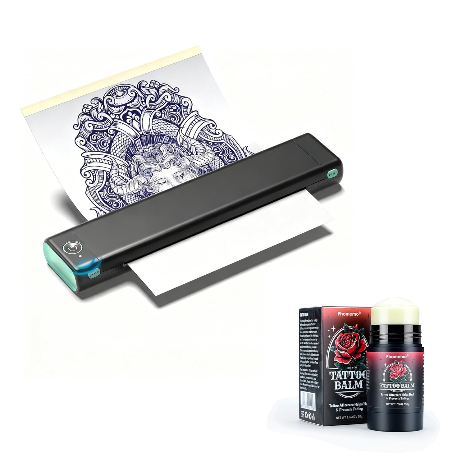 Phomemo Tattoo Stencil Printer, M08F Wireless Thermal Tattoo Printer with 10pcs Transfer Paper, Tattoo Aftercare, 1.76oz Tattoo Balm for Healing