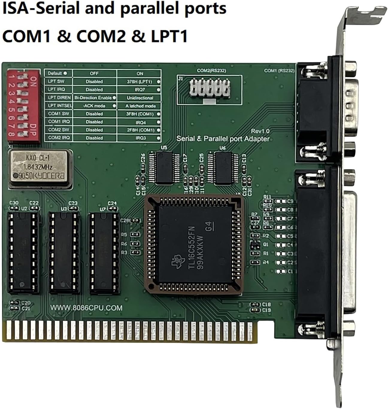 5V ISA RS232 Serial and Parallel Port Card COM1 COM2 Serial LPT1 Parallel Fit for Celeron Machine with ISA Slot