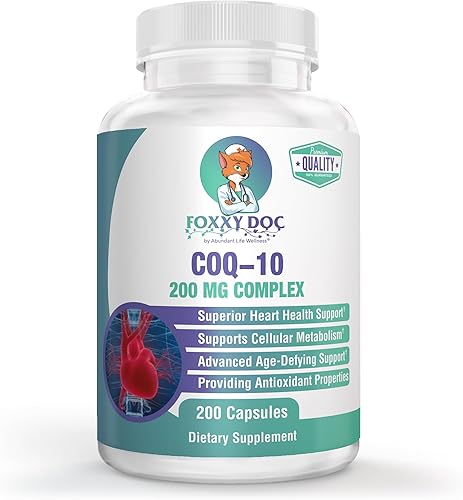 CoQ10 - Co-Enzyme Q10-200 mg - Excellent Value - 200 Caps - Quick Absorption - Veg. Caps - Non-GMO - Ubiquinone - Heart & Cellular Energy & Brain