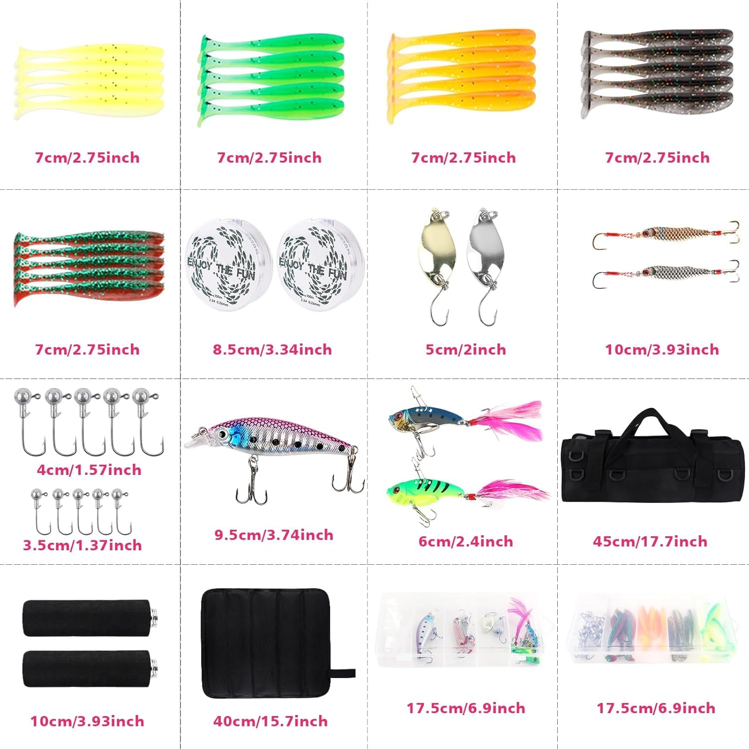Hikary Lot de 2 cannes à pêche télescopiques et moulinets Combo Set 2,10 m Moulinet de spinning portable Leurres et accessoires avec sac de rangement Eau salée et eau douce