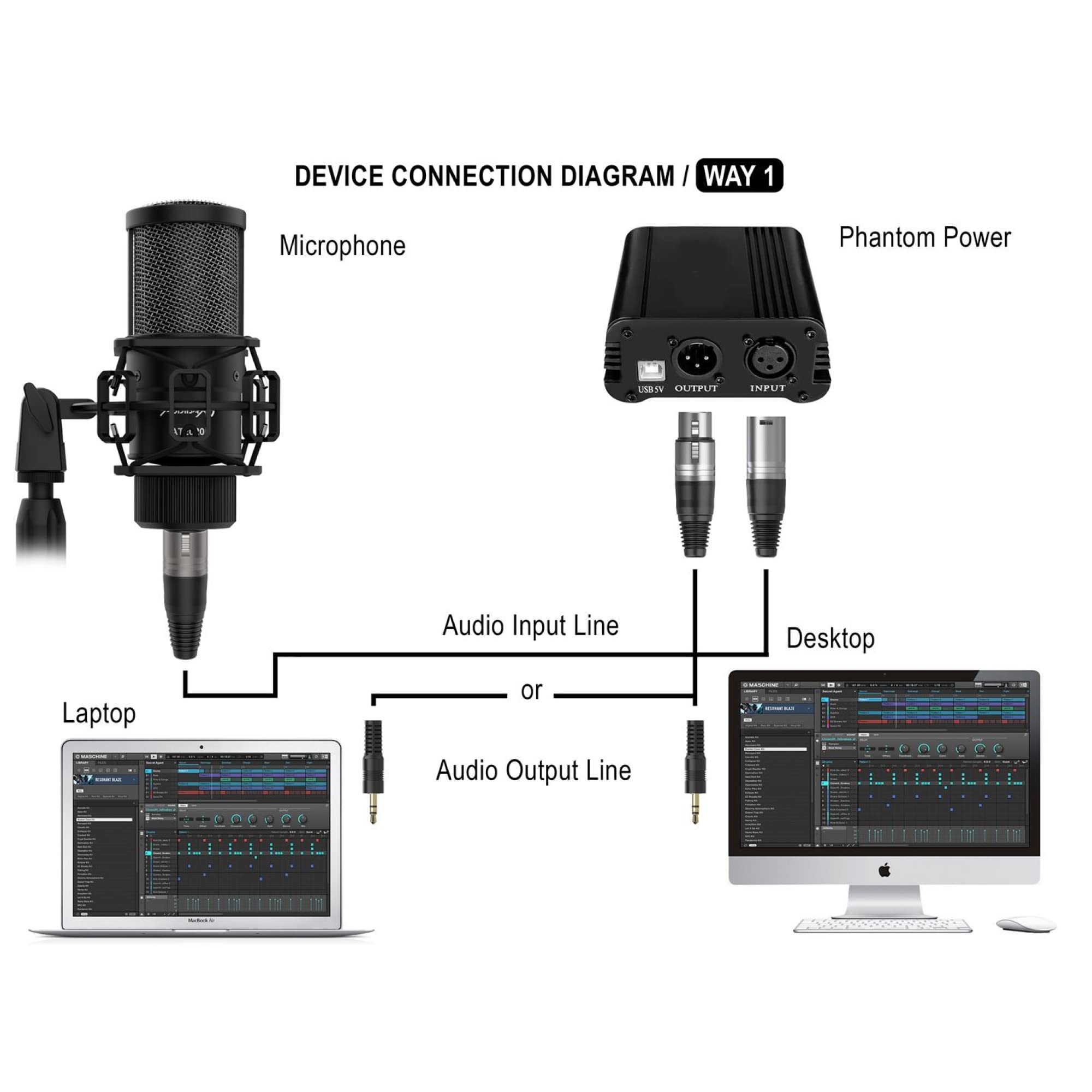 Audibax AT2020 Producer Pack Micrófono Estudio Profesional Condensador