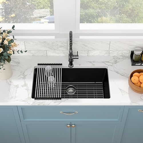 Miniatura 110 de Sarlai Fregadero de cocina negro de 18 x 18 pulgadas, fregadero de estación de trabajo de preparación de barra de 18 x 18 pulgadas, fregadero