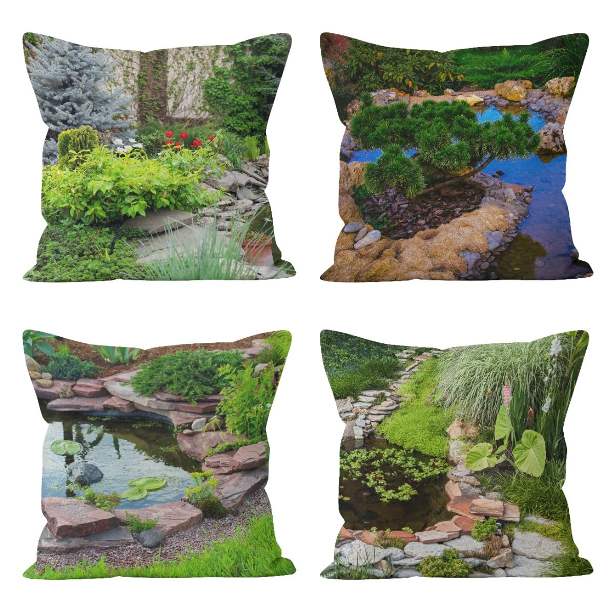 Housse de coussin tropical 50x50cm en lin et soie pour jardin lot de 4