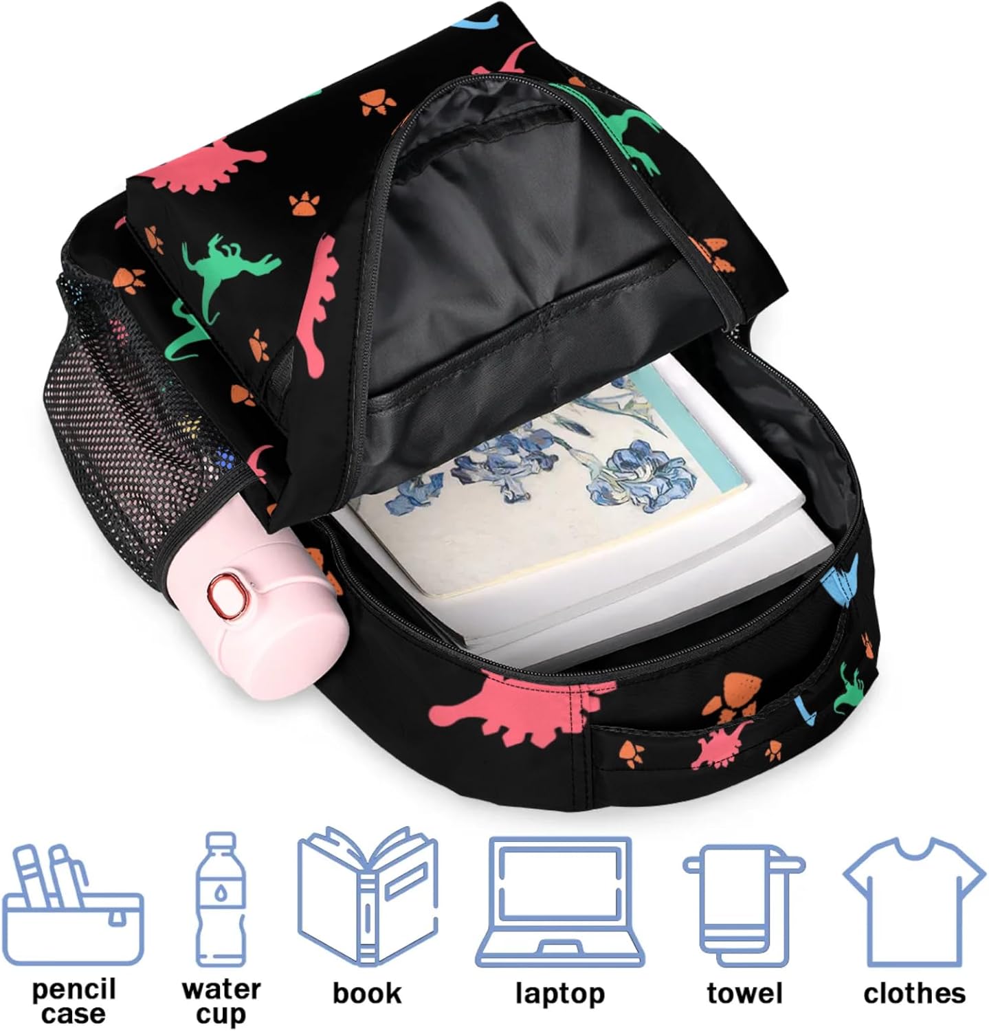 Kids School Backpack for Boys - Large Waterproof Travel Daypack Laptop Backpack Schoolbag with Adjustable Padded Straps(Dinosaur)