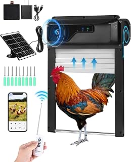 Automatic Chicken Coop Door with HD Camera, Solar Powered, 5000mAh Battery, WiFi Enabled, APP-Based Monitoring, Remote Control and Timer, with Anti-Trap Sensor and Alarm Drive(Black)