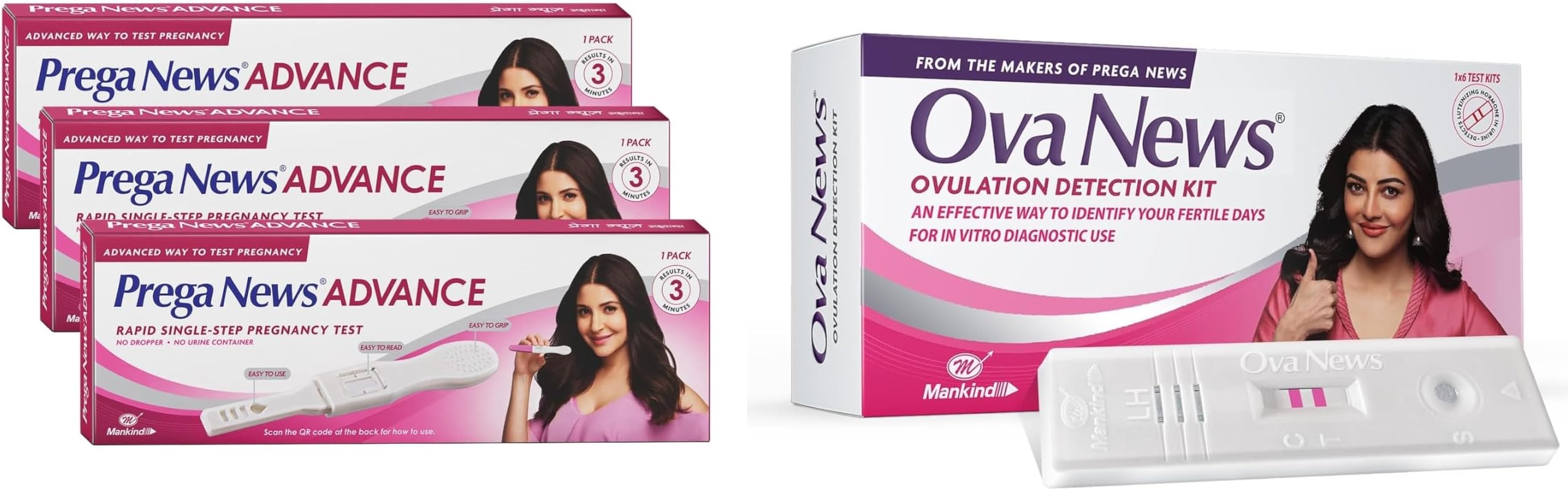 Prega News Advance Test Kit | Rapid Single Step Pregnancy Test Kit Device | 99% Accurate Results in 3 Mins | Pack of 3 and Ova News - Ovulation Detection Kit from Prega News |