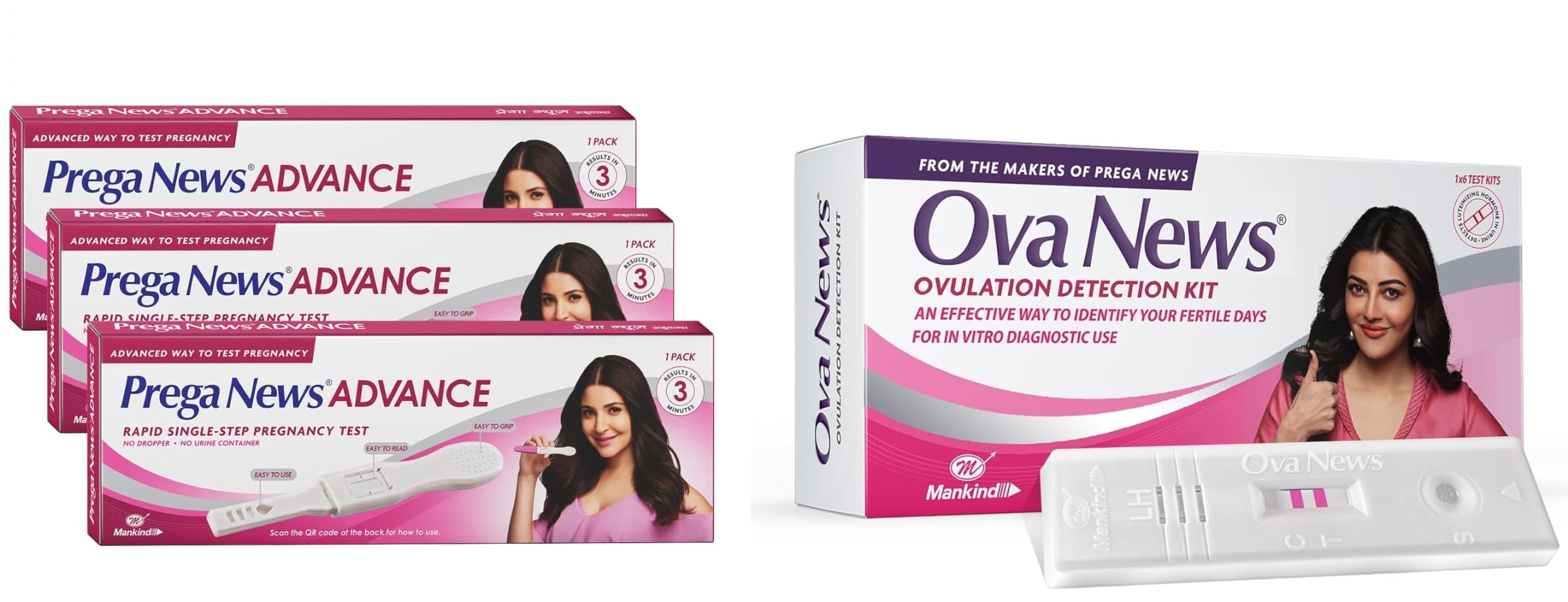 Prega News Advance Test Kit | Rapid Single Step Pregnancy Test Kit Device | 99% Accurate Results in 3 Mins | Pack of 3 and Ova News - Ovulation Detection Kit from Prega News |