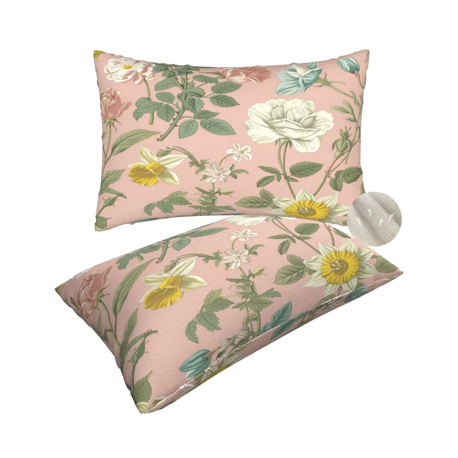 Housses de coussin rose 60x80 de fleurs pour un canapé de salon cosy et romantique