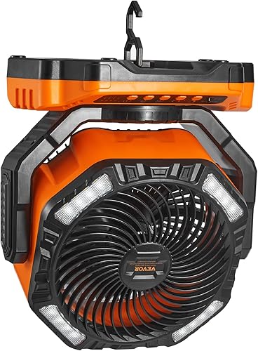 Miniatura 9 de VEVOR Ventilador portátil recargable de 13 pulgadas, ventilador alimentado por batería con linterna LED, 4 velocidades ajustables y giratorio y