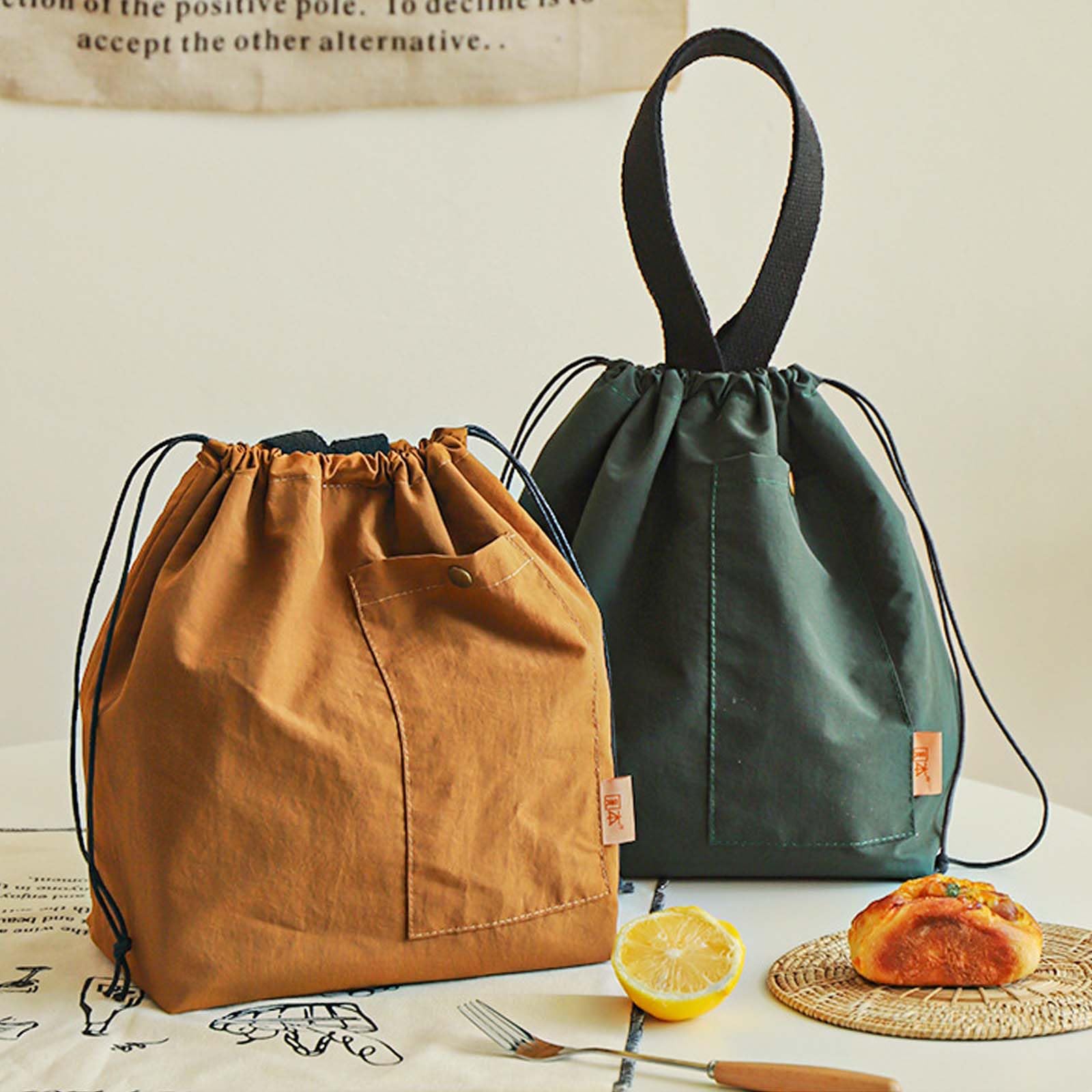 Borsa termica pieghevole da 9 l, borsa per il pranzo, borsa per il pranzo, borsa termica con coulisse, piccola scatola per il pranzo, leggera, per ufficio, picnic, scuola, campeggio, (caramello)