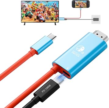For Switch 2 Dock HDMI TV Cable - USB C to HDMI Cable for Screen Mirroring 4K@60Hz PD100W Portable Travel Docking Station for Switch2v.21.0.0+/2017/OLED/Steam Deck/ROG Ally to Monitor TV 2m/6.6ft