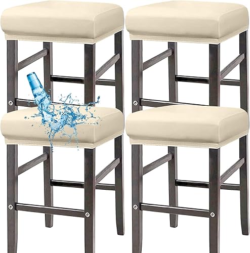 ANWUCHEN Fundas de taburete rectangulares, paquete de 4 fundas elásticas impermeables de poliuretano rectangulares para taburetes de bar, fundas