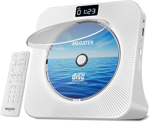 Miniatura 10 de MEGATEK Reproductor de CD portátil Bluetooth para el hogar, reproductor de CD de escritorio con altavoces estéreo, radio FM, USB, pantalla LED, Negro