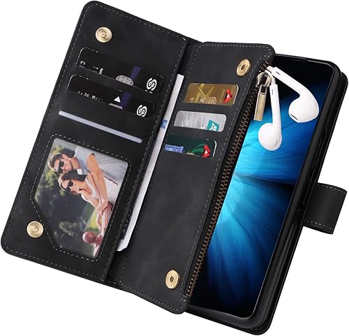 Miniatura 3 de LBYZCASE Funda para Galaxy Z Fold 4 5G (2022) con ranuras para tarjetas, función atril con cierre magnético, cierre magnético, correa de muñeca para