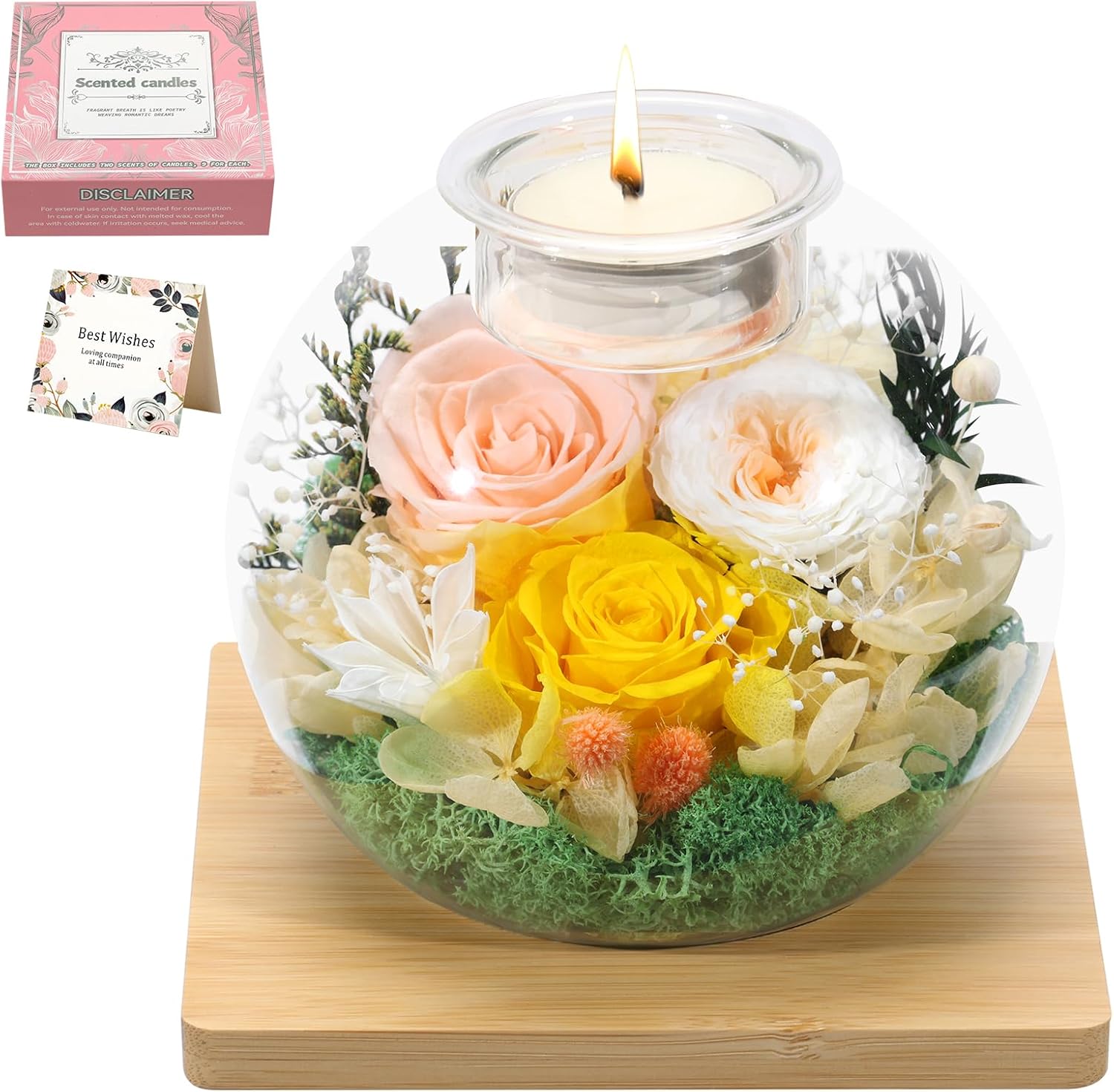 Preserved Flowers in Glass,Birthday Gift for Women,Fragrant Flowers in Glass Dome,Fresh Flowers for Delivery Prime,Gifts for Mom,Wife, for Women, Thanksgiving,Christmas(Champagne)