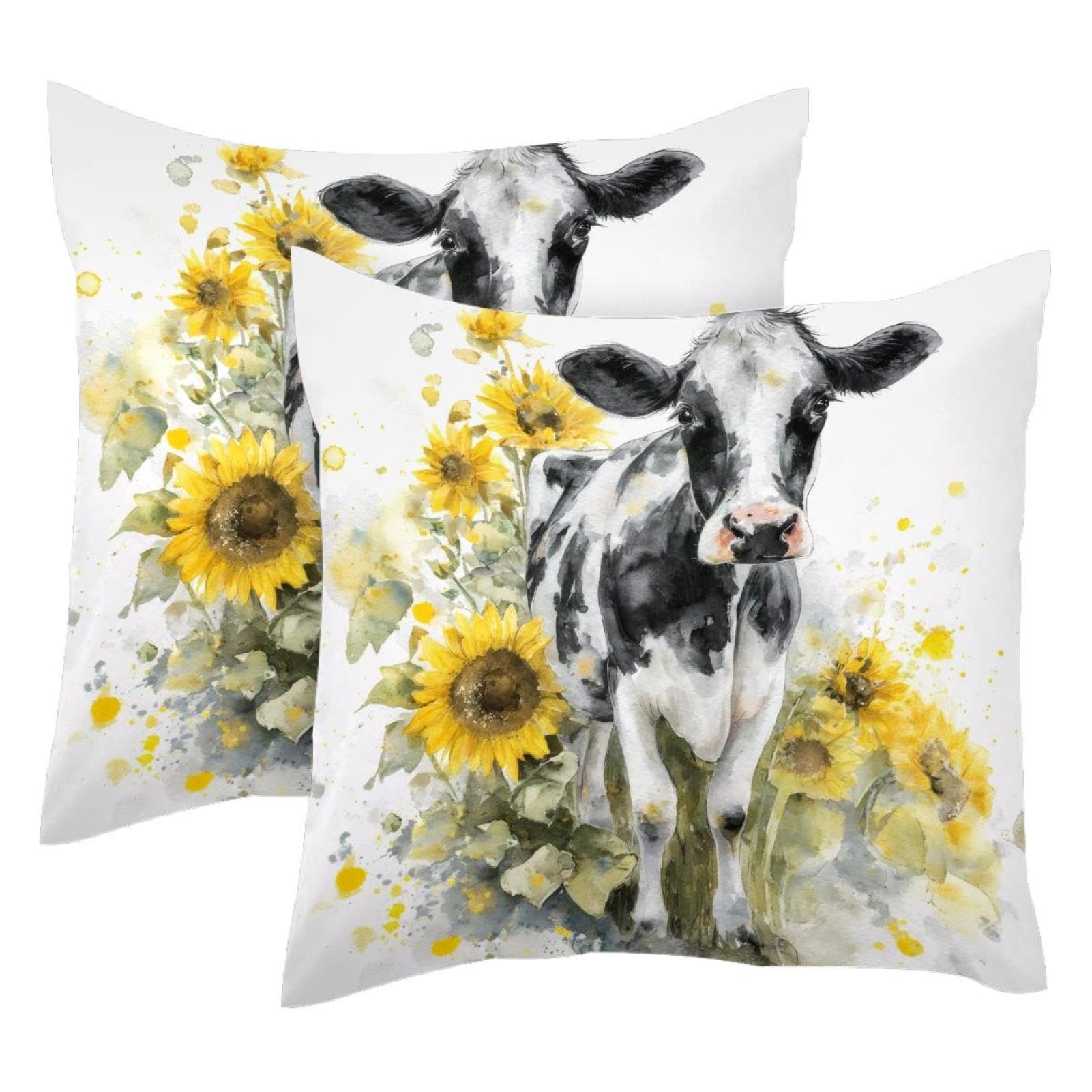 Housse de coussin velours 50x50 motif vache tournesol lot 2