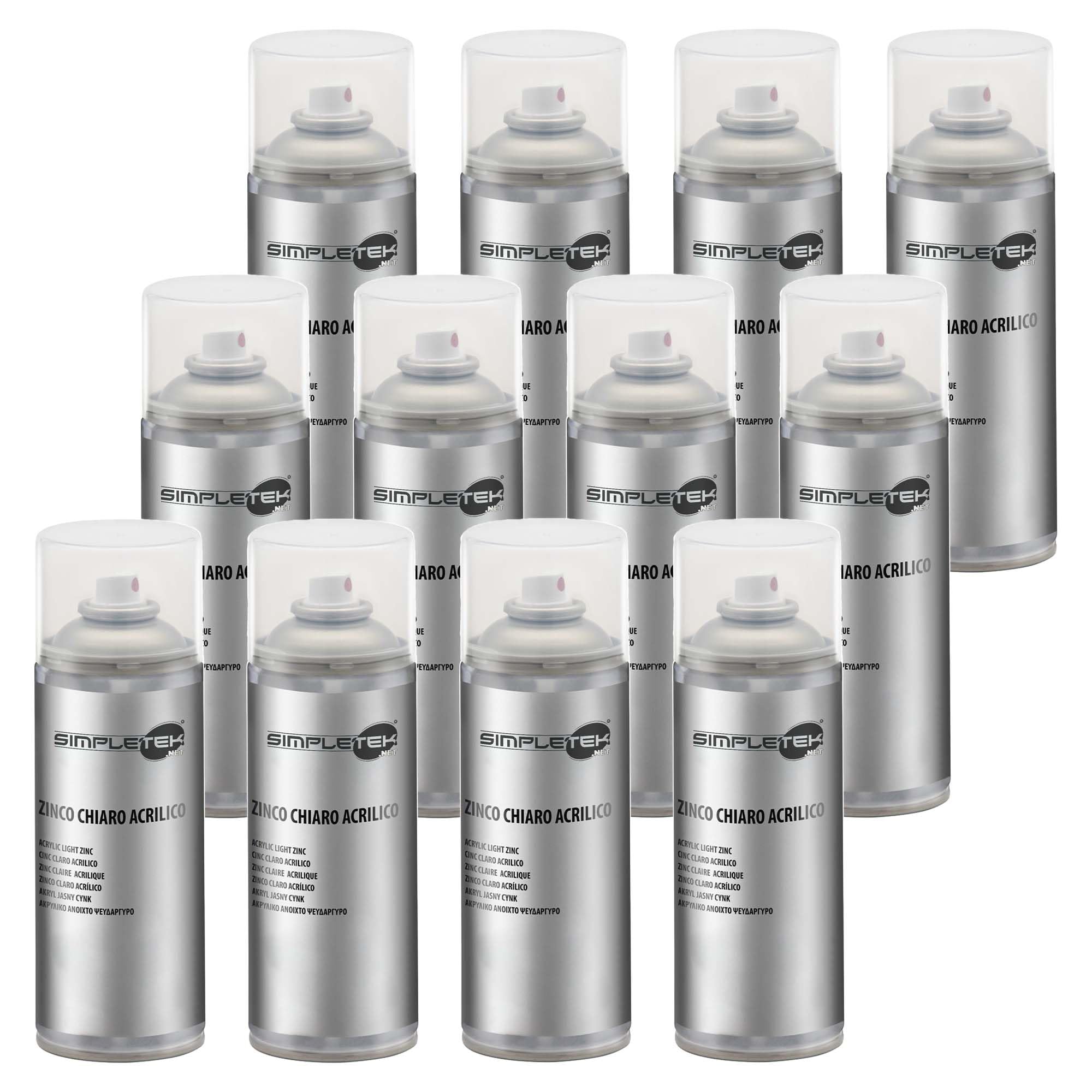SIMPLETEK - 12X Bomboletta Spray Vernice Zincante Chiaro Acrilico A Freddo Per Metalli Galvanica Protegge Dall'Ossidazione 400 ml (12 pezzi)