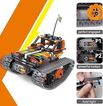 3-in-1 STEM Remote Control Building Kits - Tracked Car/Robot/Tank - 2.4Ghz Rechargeable RC Racer Toy Set Gift for 8-12 14 Year Old Boys and Girls Best Engineering Science Learning Kit for Kids 392pcs