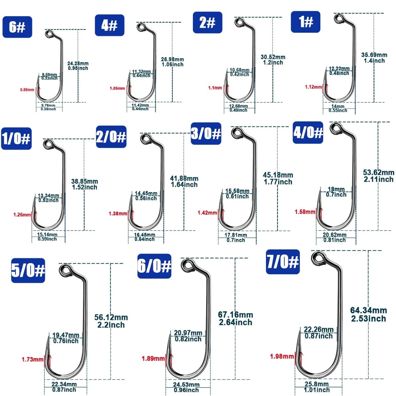 Angelhaken Jig-Haken, 60 Grad, Angeln, 25 Stück, Karbonstahl, Langer Schaft, Kopfform, Salzwasser-Gerät