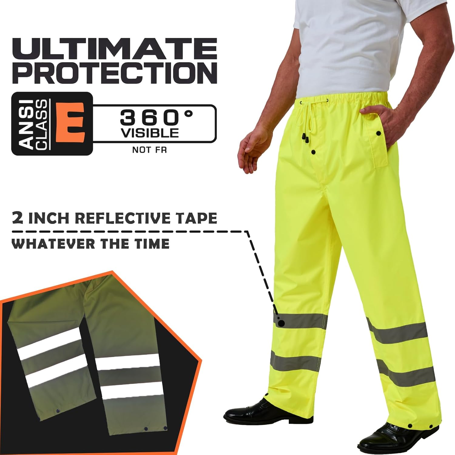 High Visibility Safety Rain Pants for Men Waterproof Reflective Rain Gear ANSI Class E for Outdoor Activity and Work