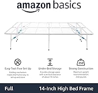 Vista 4 de Yaxa Basics Base de cama de plataforma matrimonial, metal plegable, instalación sin herramientas, 14 pulgadas de alto, color blanco