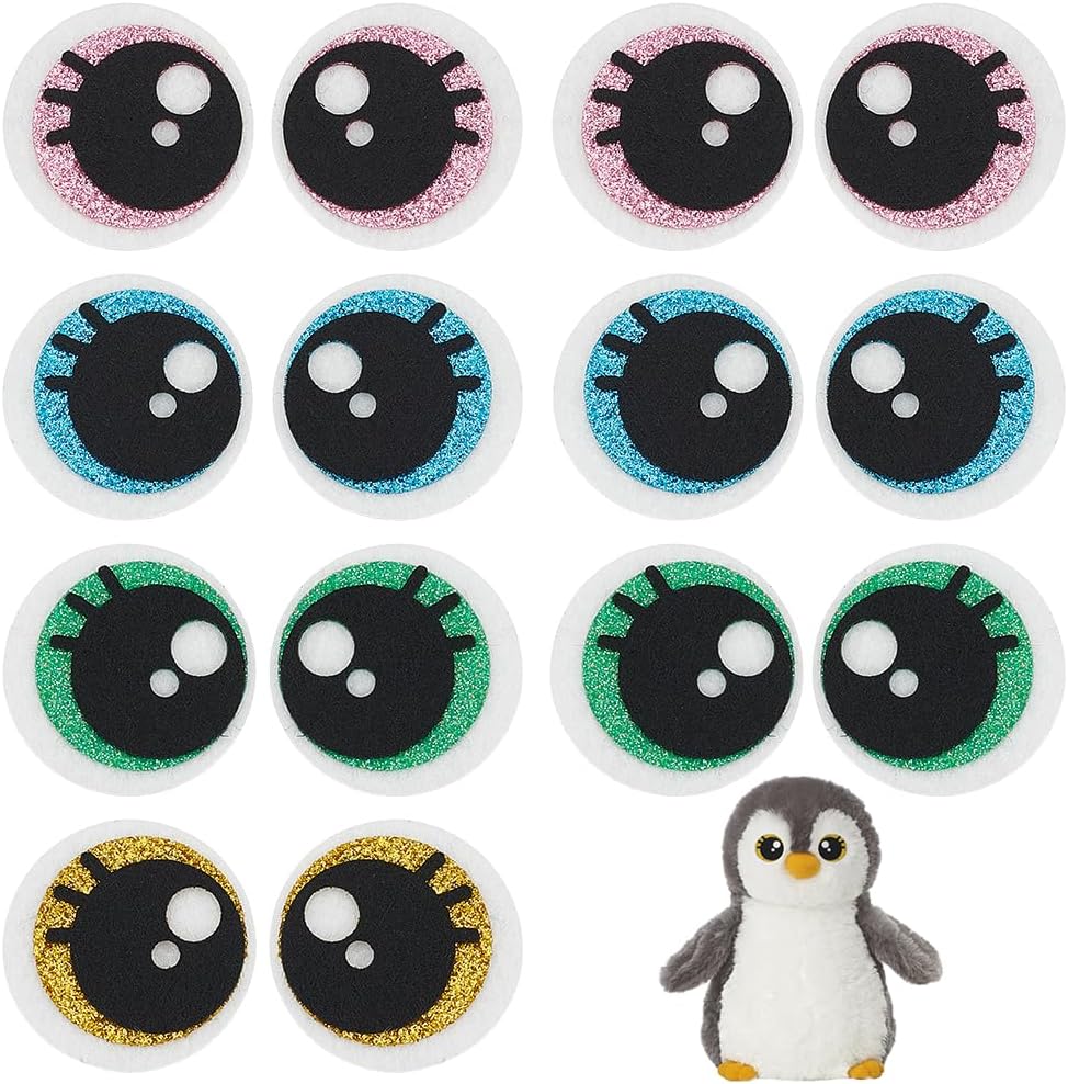PH PandaHall 24 Pairs 4 Colors Felt Eyes, 1.5 inch Crochet Eyes Patches Colorful Round Eye with Lashes Kawaii Felt Amigurumi Craft Eye for Plush Puppet Teddy Bear Crochet Animals Making