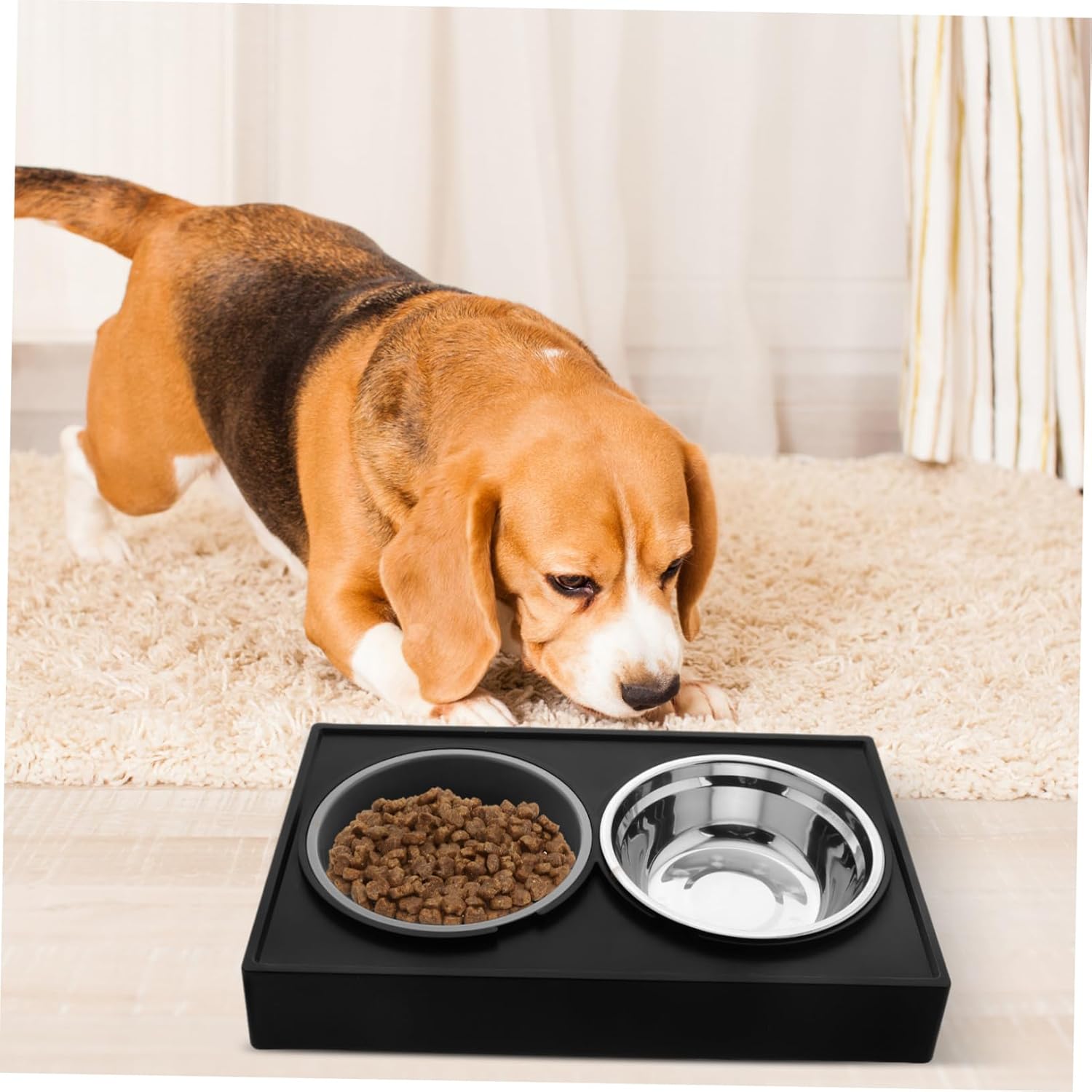 Raised Cat Bowl Set Stainless Steel Slow Feeder for Food and Water Adjustable Height Dual Bowl Design for Small Pets Choking for Cats and Dogs