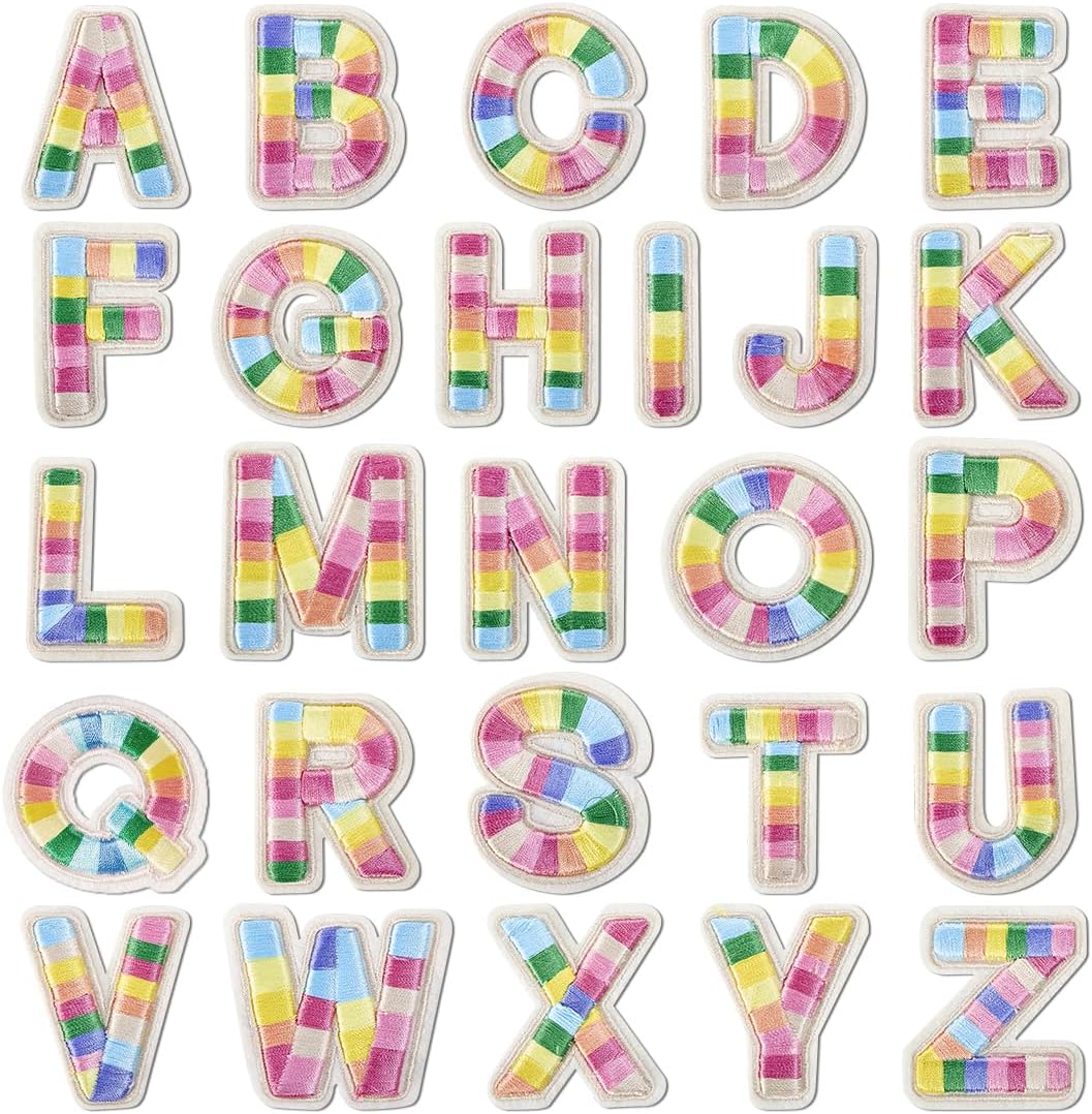 26 Pcs Chenille Iron on Letter Patches, Alphabet Patch Letters Embroidered for Clothes, Dress, Hat, Jeans, Shoes Bags, DIY Supplies, Rainbow.