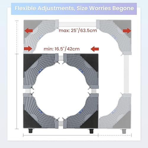 Miniatura 8 de AMGSH Mini soporte ajustable para nevera  Base de lavadora soporte de rodillo de 4 x 2 ruedas giratorias de goma de bloqueo de 4 pies base móvil