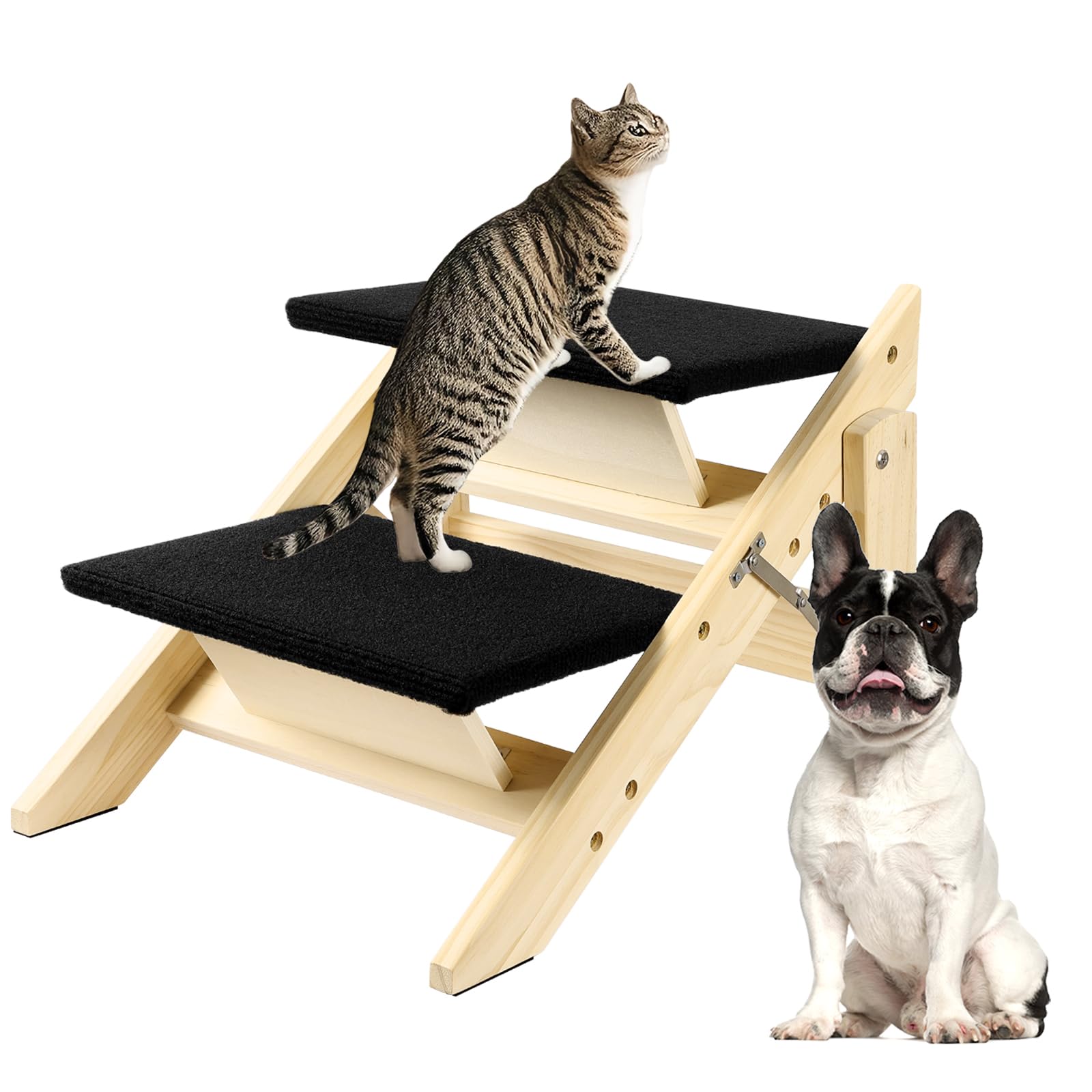 Umtiti 2-in-1 Faltbare Holz-Hunderampe mit 2 Stufen, Haltbare Holz-Hundetreppe/Haustierstufen für kleine bis mittlere Hunde, Haustiertreppe-DE