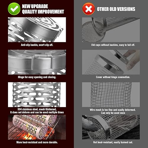Miniatura 5 de Grill Basket 2 PCS, Rolling Grill Baskets for Outdoor Grill BBQ Grill Basket, Round Stainless Steel Grill Mesh Barbeque Grill Accessories, Camping