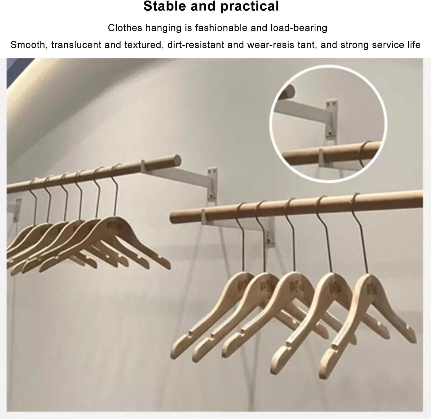 Heavy Duty Solid Wood Wall Mounted Clothing Display Rack - Space-Saving Garment Bar for Closet, Retail Store, or Cloakroom - Stylish & Functional Clothes Organizer