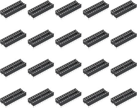 sourcing map 20Pcs DIP IC Chip Socket Adapter 7.62mm Row Pitch 24 Pin IC Assortment Kit 2.54mm/0.1" Pitch for Breadboard Project, PCB Board Design
