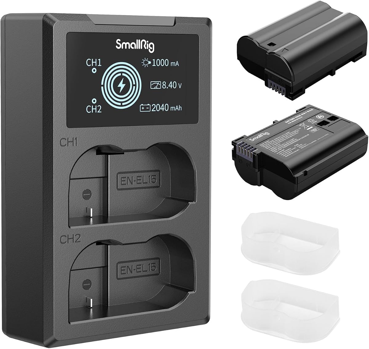 Cargador de batería para cámara SmallRig EN-EL15C para Nikon | Cargador de doble ranura de 2040mAh para Nikon ZR, Z6 III, Zf, Z8, Z7 II, Z6 II, Z5, D850, D810, D810A, D780, D750, D610, D500, D7500