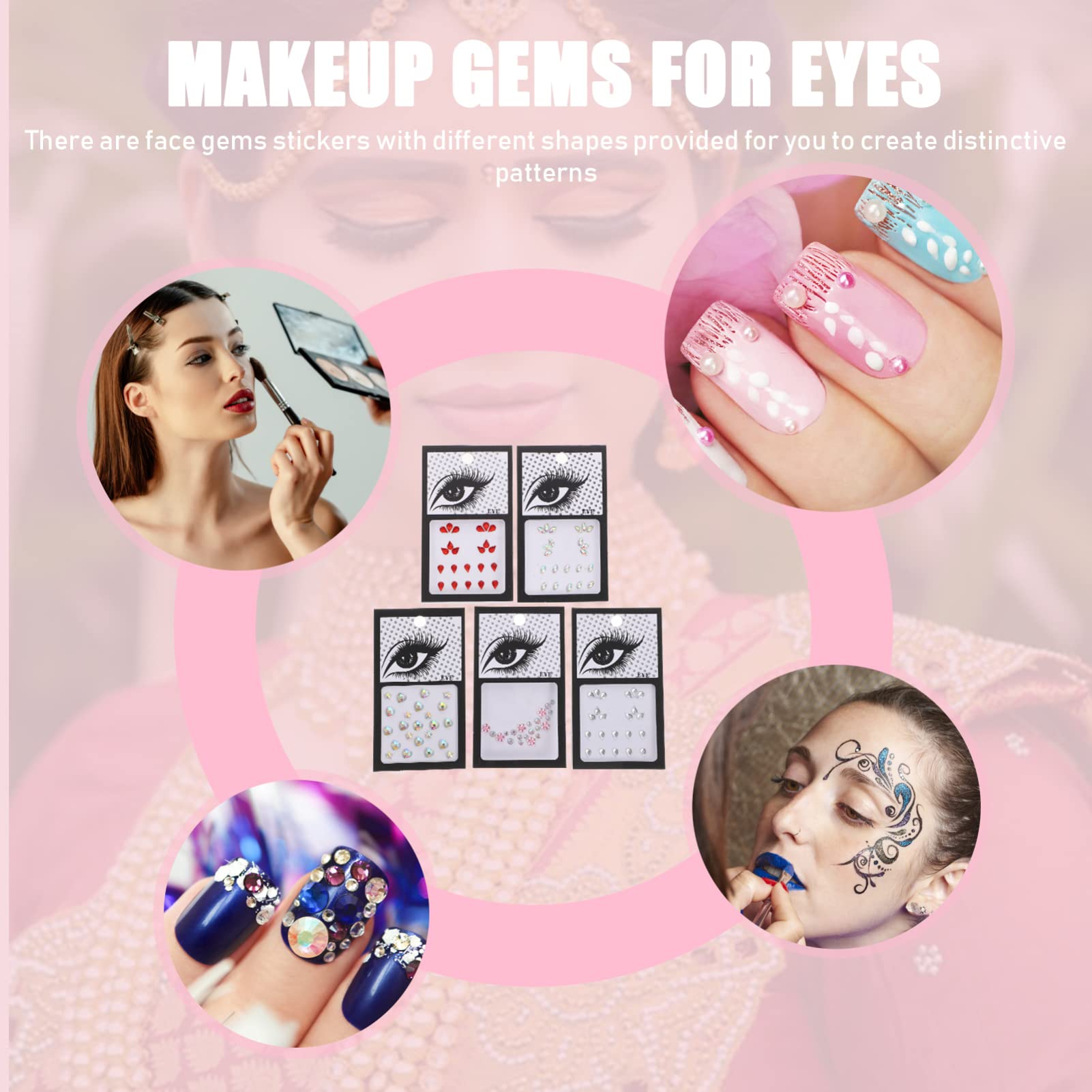FOMIYES 5 Set Di Gemme Piatte Per Il Viso Da Attaccare Su Strass Gioielli Per Il Trucco Per Occhi Gioielli Alla Moda Artigianato 5 Fogli*5