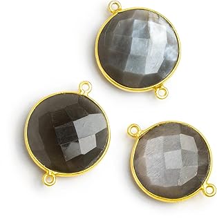 22mm Vermeil Bezeled Brown Grey Moonstone Coin Connector 1 piece