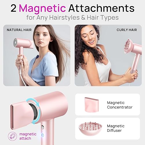 Miniatura 6 de CONFU Secador de pelo, 110000 RPM de secado rápido con difusor magnético y concentrador, secador de pelo iónico ligero profesional para mujeres y