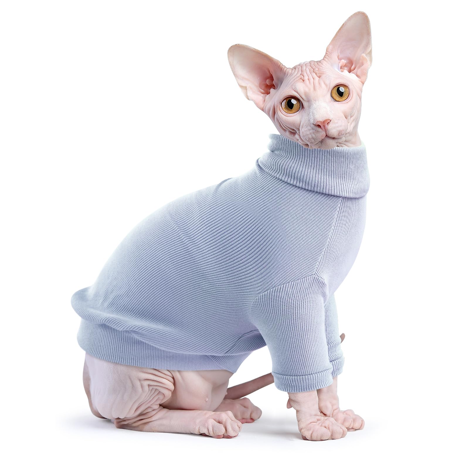 Idepet Sphynx Hairless Cat Sweater - Soft Fleece Pullover Turtleneck For Cats & Small Dogs (Blue, XL) - View #9