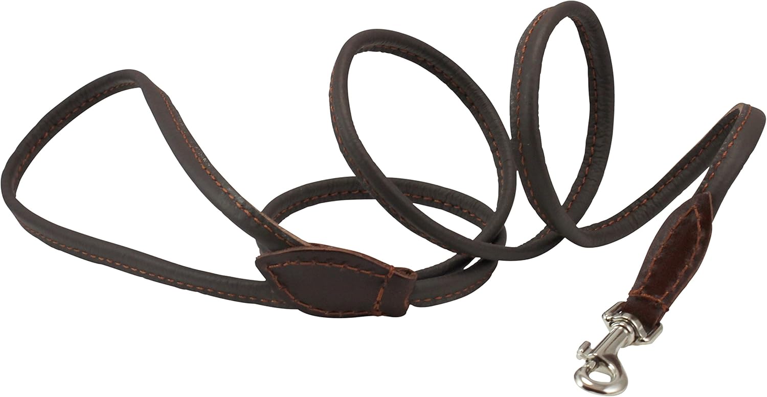 Dogs My Love 4ft Long Round Genuine Rolled Leather Dog Leash Brown (X-Small: 1/4" (6mm))
