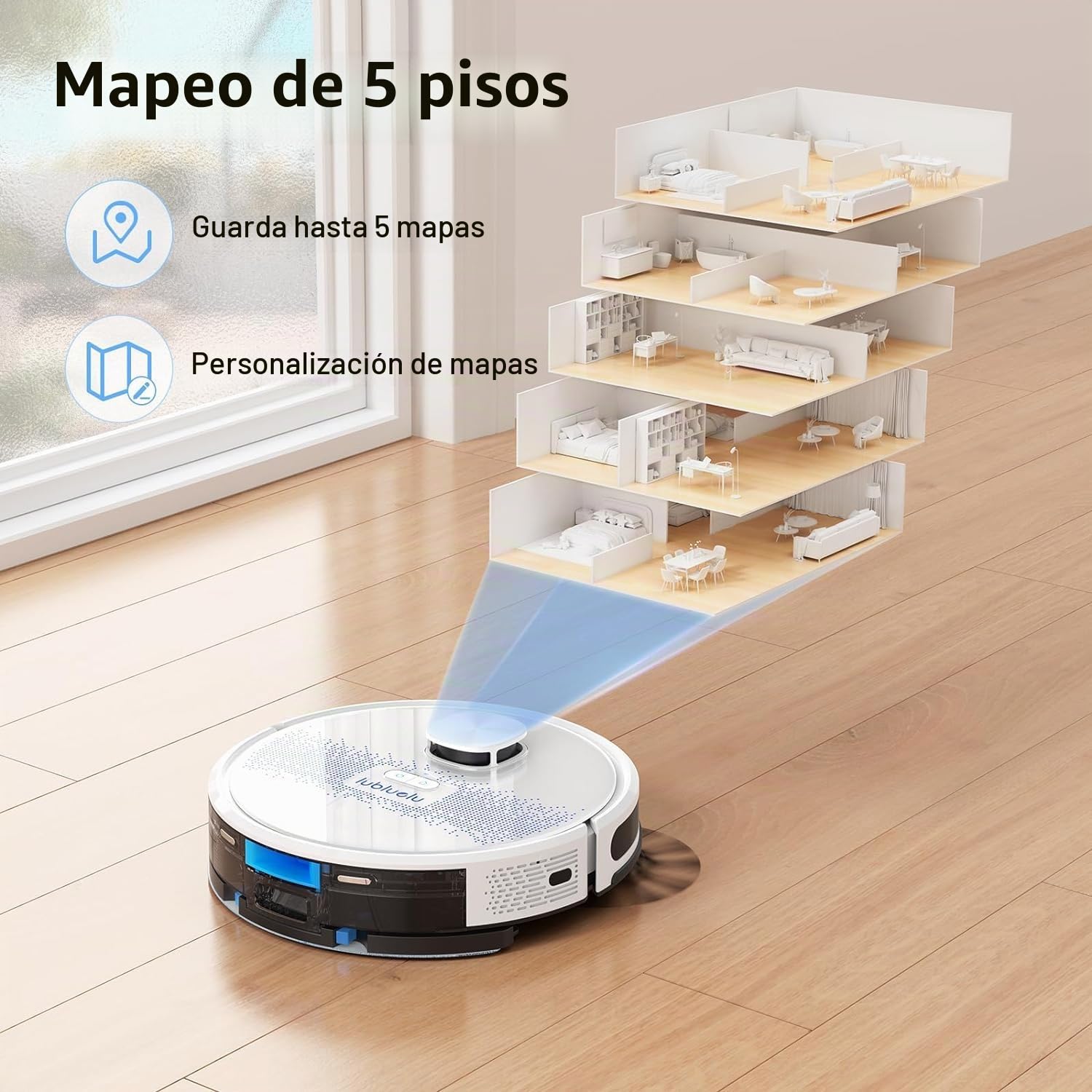 Lubluelu Robot Aspirador y Fregasuelos con Navegación por Mapa con Láser, Succión de 4000 Pa, 55 dB Silencioso, WiFi/App, 10 No-Go-Zone, Mapa de 5 Plantas, Ideal para Pelo de Mascota, Alfombra, Blanco