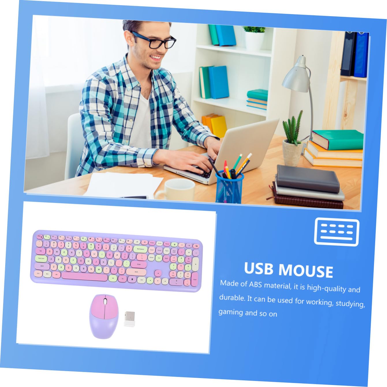 Operitacx Tastiera e Mouse Wireless 2.4 Ghz Ergonomica, 110 Tasti e 3 Pulsanti, per Laptop e Computer Desktop, Compatibile con Sistemi Operativi, Set