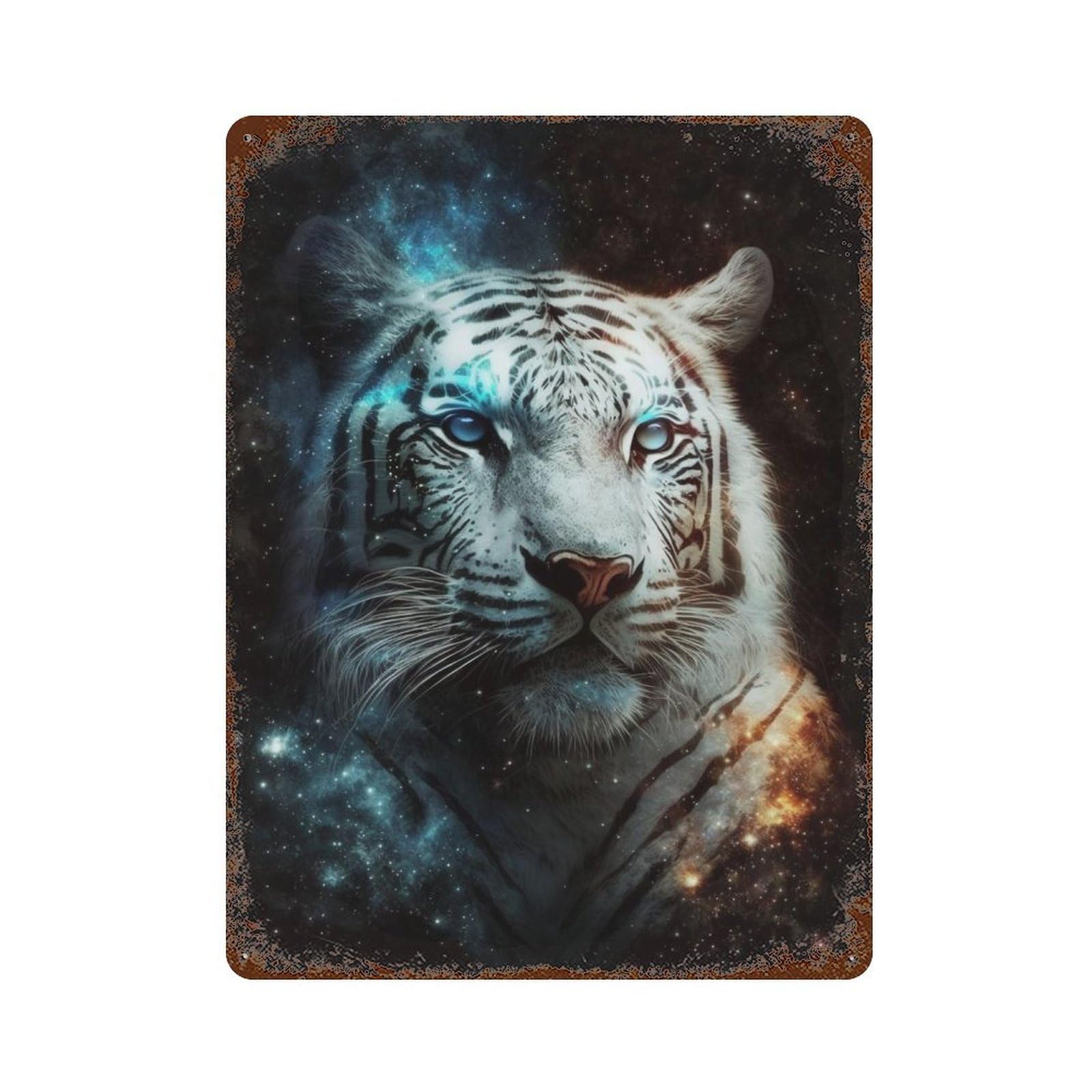 Garage Style Cosmic Tiger Portrait-16 Rusty Metal Tin Sign 15.7"x11.8", Classic Wall Plaque for Bar And Workshop