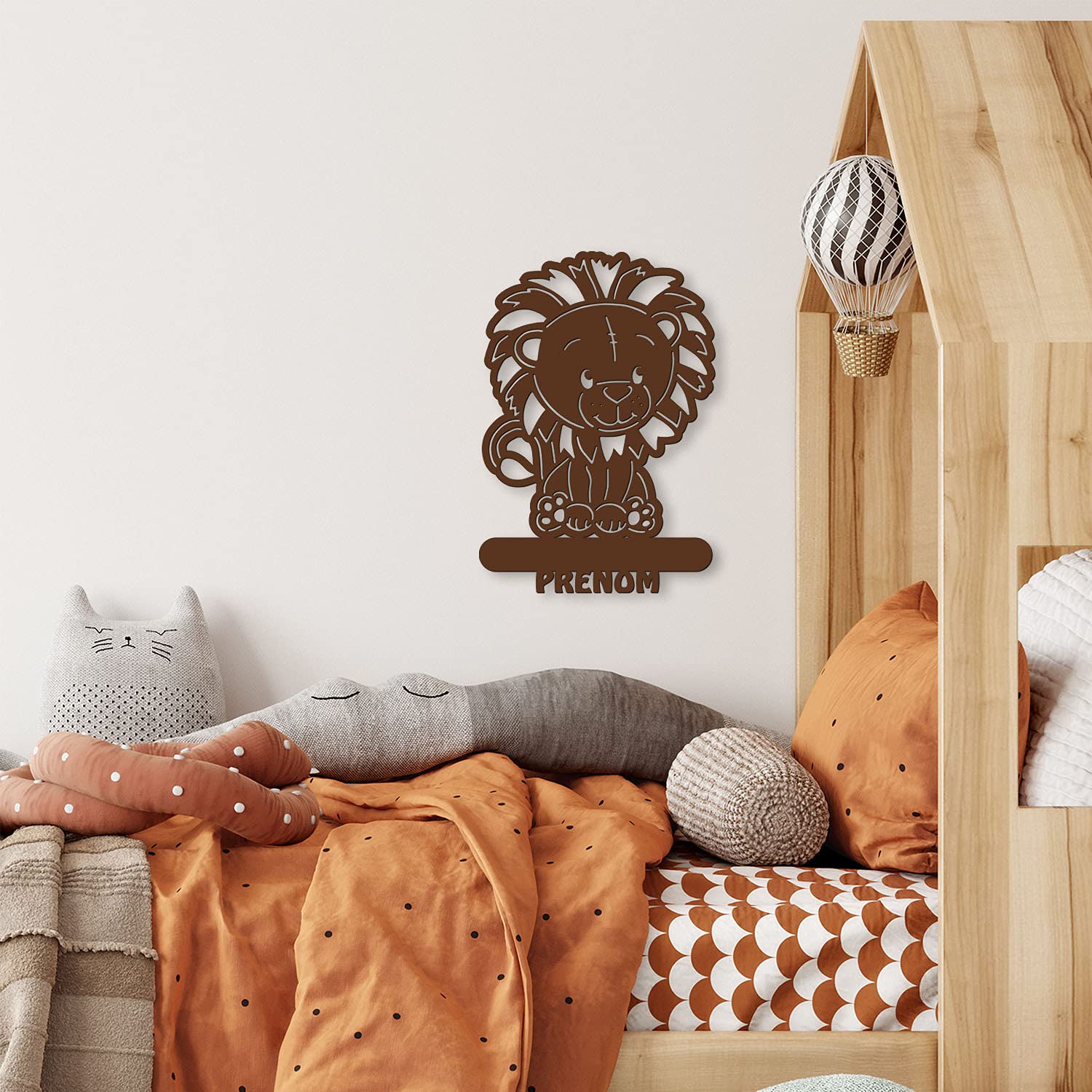 Lampe Led USB Murale En Bois Gravé - Veilleuse Déco Lion Avec Prénom Personnalisé Pour Garçons Et Filles - Idée De Cadeau Pour Anniversaires, Baptêmes, Naissance - Couleur Au Choix