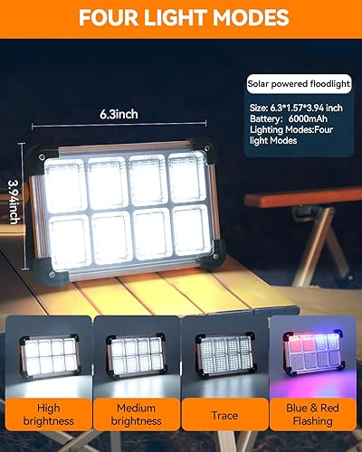 Miniatura 2 de Luz de emergencia recargable con soporte, luz de trabajo portátil solar, luz de inundación LED para huracán, corte de energía, campamento,