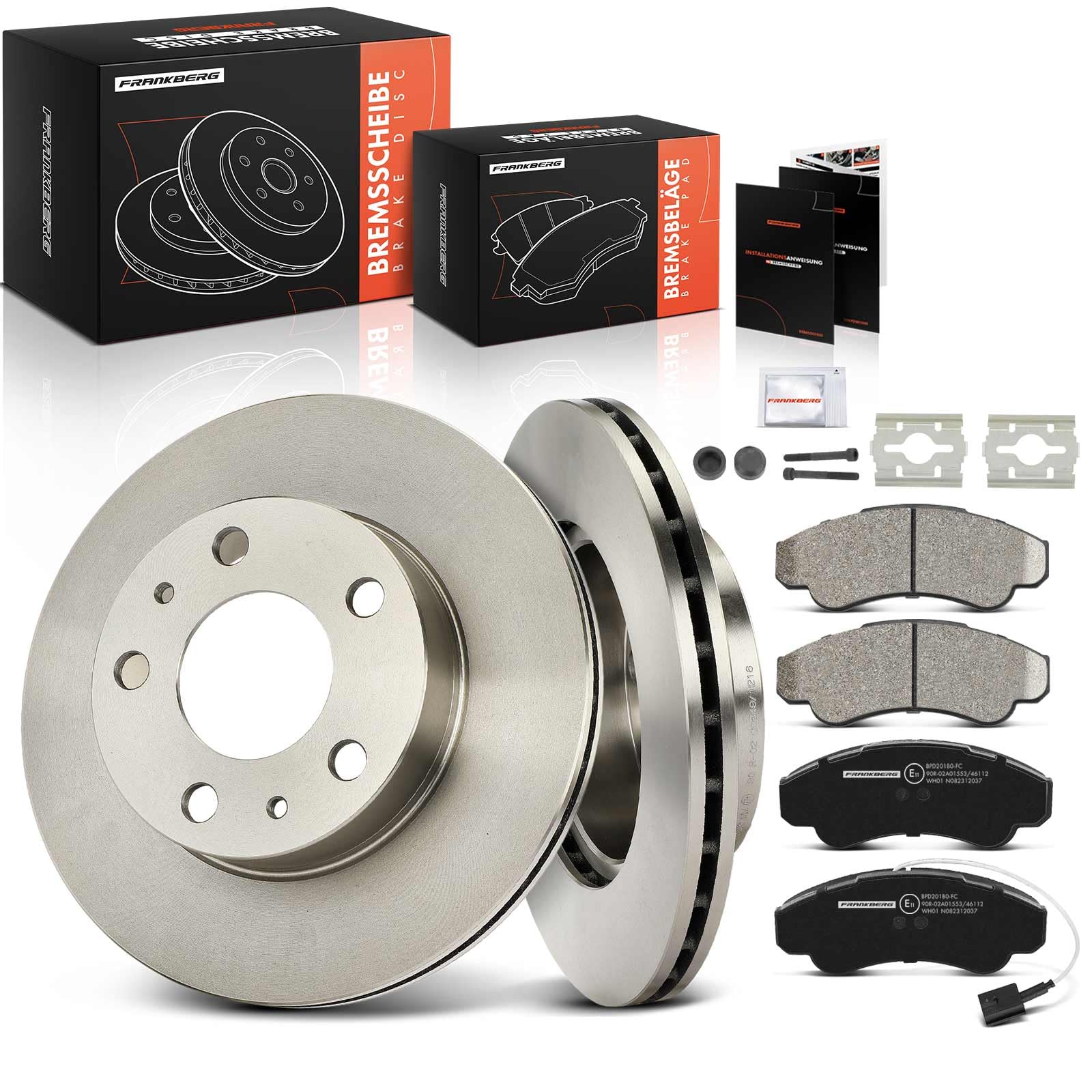 Frankberg Set freni incl. 2x Dischi Freno + 4x Pastiglie dei Freni Anteriore Compatibile con Ducato Bus 244 Ducato Bus 230 Jumper Furgone 230L Replace# 4246K3,1307356080
