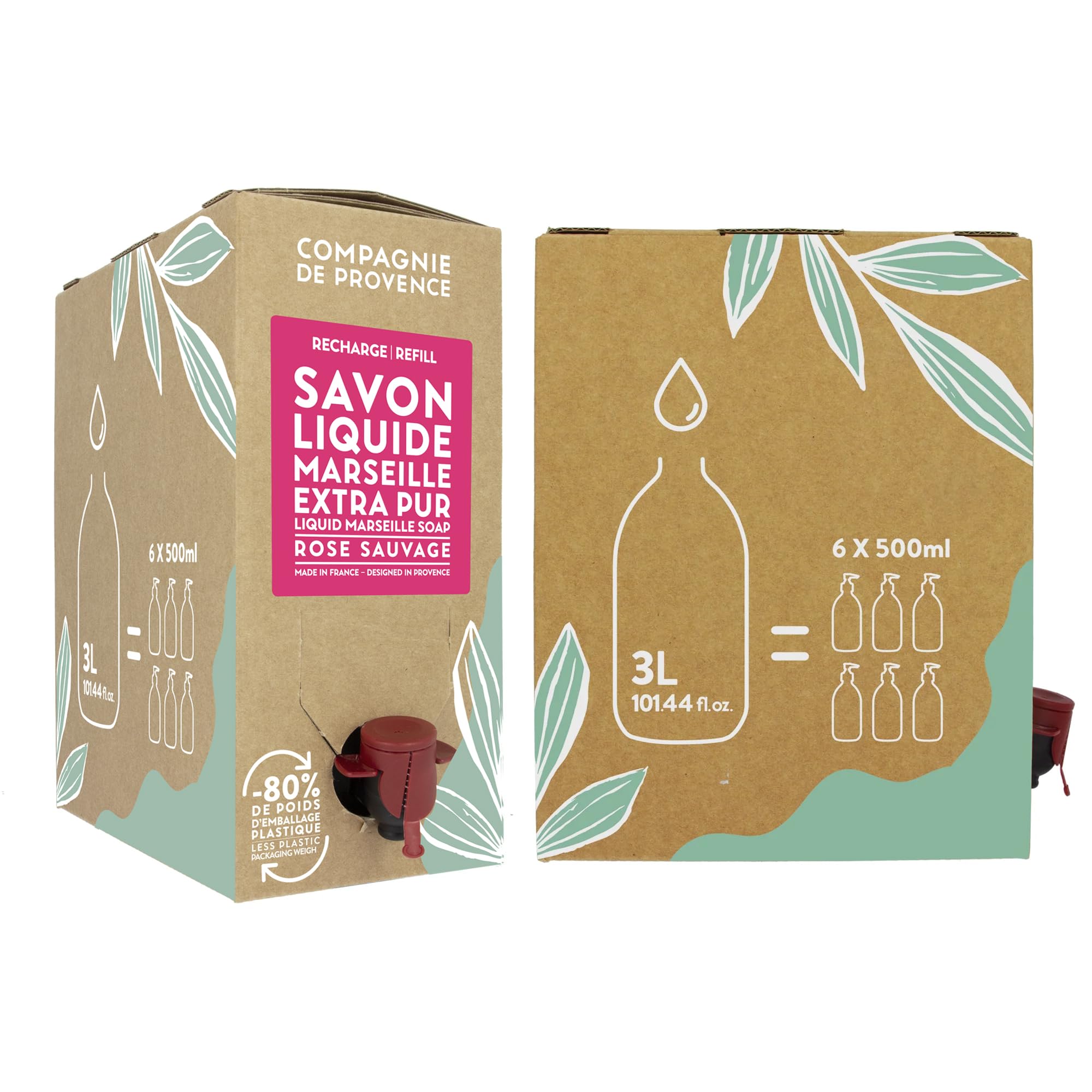 La Compagnie de Provence - Sapone liquido di Marsiglia Ricarica 3L - Rosa selvatica - Per Corpo e Mani - Made in France