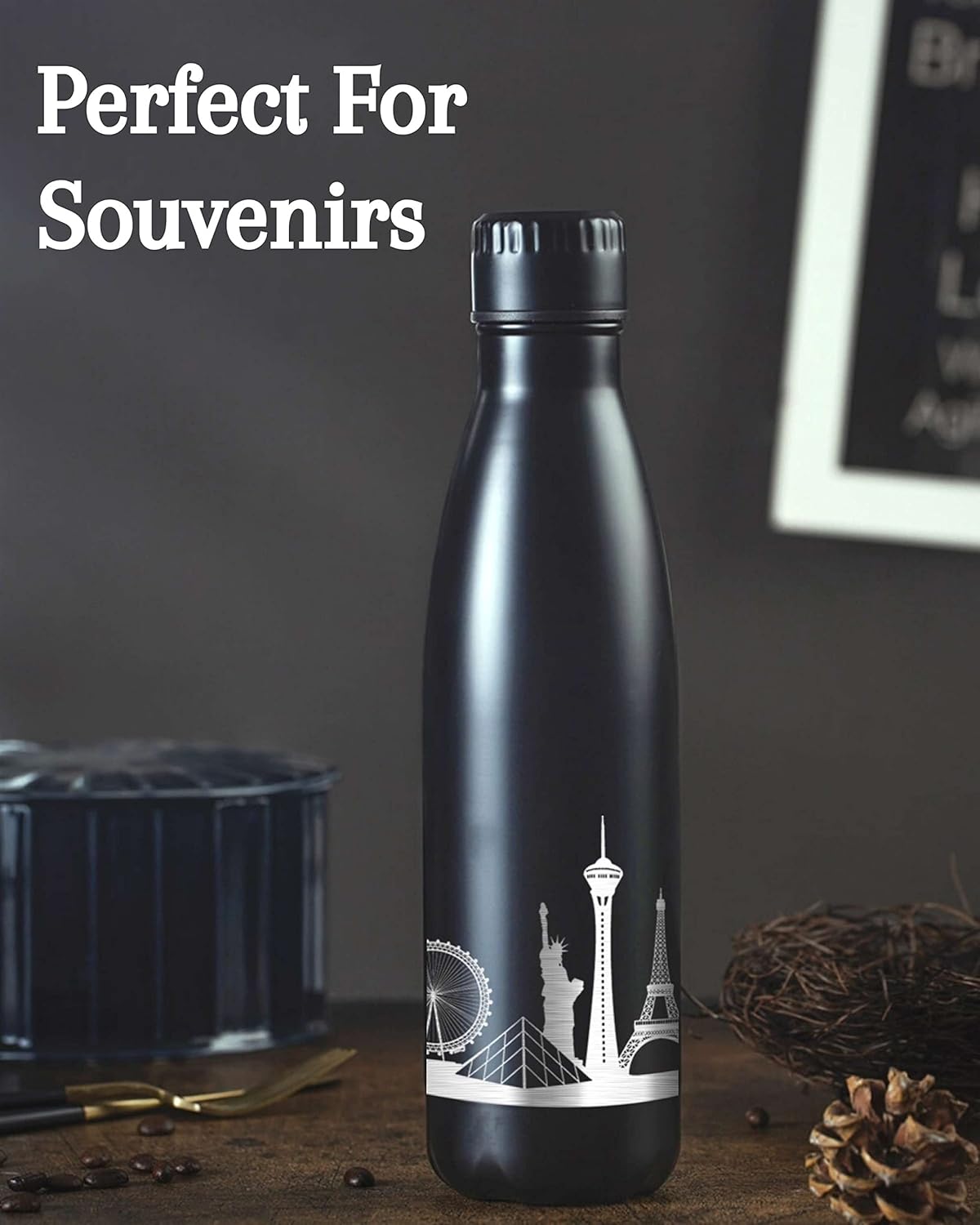 Las Vegas Skyline Gifts, Las Vegas Gifts for Las Vegas Lovers, Skyline Map 17oz/500ml Stainless Steel Insulated Water Bottle, Perfect for Birthday & Christmas - Image 4