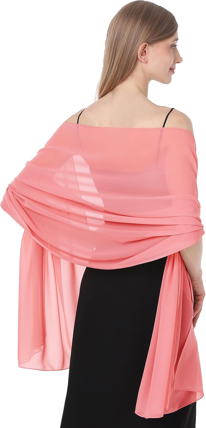 Baoqiya Women's Shawls and Wraps for Evening Dress Chiffon Shawl Soft Elegant Silky Pashmina Wedding Bridal Scarf