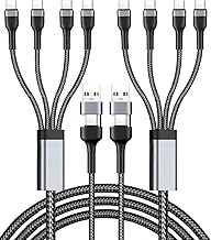 2 Pieces 4 in 2 USB-C Multiple Charging Cable, 1.2 m Universal Multiple USB Cable with 4 Type-C Ports Fast Charging PD 40W & QC 3.1A Multi Charging Cable for iPhone 15, Samsung S24, Xiaomi